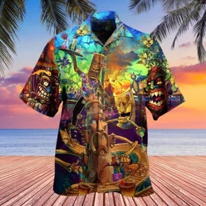 Tiki Hawaiian Shirt 3D Men Casual Aloha Summer Beach Button Down Holiday Party_0 - Picture 1 of 2