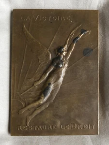 Maurice Guiraud Riviere La Victoire Restaure le Droit Plaque Bronze 1919 Signed - Picture 1 of 5