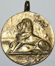 Antique Medal shaped Token 100 Years Willem VI Schevenningen 1913 Bronze Lion