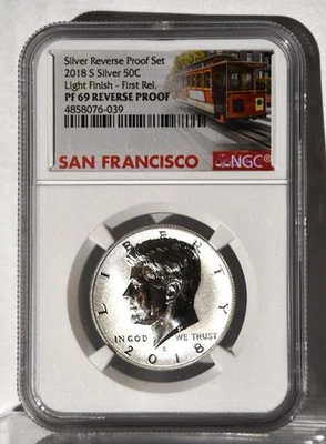 2018 S SILVER KENNEDY HALF DOLLAR 50 REVERSE NGC PF69 LIGHT FINISH First Release - Image 1 of 4