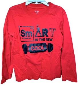 Carter's Kids  Long Sleeve Comfy Red/Black "Smart is the New Cool" Shirt  Size 6 - Picture 1 of 4