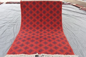 2x3 Afghan Tribal Kilim Rug - Geometric Diamond Pattern- Red & Indigo Wool kilim - Picture 1 of 12