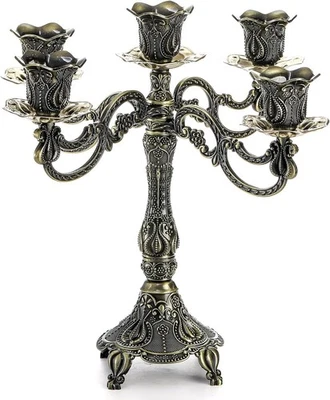 5-Candle Metal Candelabra, 10 Inch Tall 5 Arms Candle Holder Stick  - Image 1 of 4