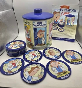 Vintage Tetley Tea Teafolk House Round Biscuit Storage Container Barrel Tin 19cm - Picture 1 of 1