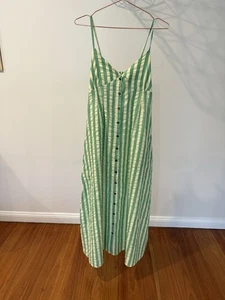 Kinga Csilla Dress Long Green Striped Cream linen cotton strappy NWT Pockets M - Picture 1 of 7