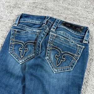 Punk Grunge Janet Bootcut Leg Y2K Embroidered Stitched Rock Revival Denim Jeans - Picture 1 of 8