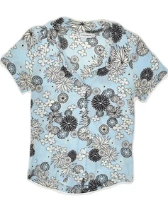 TOM TAILOR Womens Short Sleeve Shirt UK 8 Small Blue Floral Polyamide AP86 - Picture 1 of 3