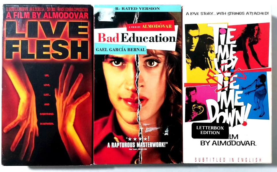 Pedro Almodovar 3 VHS Lot Bad Education R Rated Tie Me Up Tie Me Down Live Flesh - Image 1 of 4