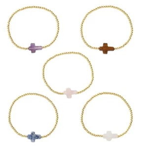 Elastic Gold Bead Bracelet Adornment Featuring A Crosses Design For Adults - Zdjęcie 1 z 13