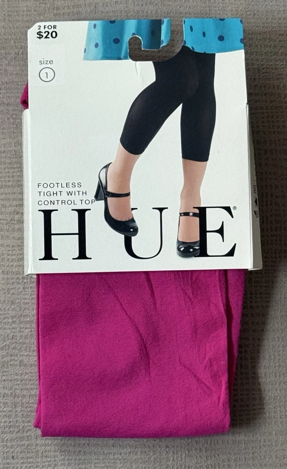 HUE Footless Tights with Control Top Magenta Pink Women’s Size 1 Up to 5’8” New - Image 1 of 4