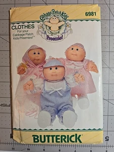 Vtg Butterick 6981 sewing pattern, doll clothes for Cabbage Patch Kids Preemies - Picture 1 of 2