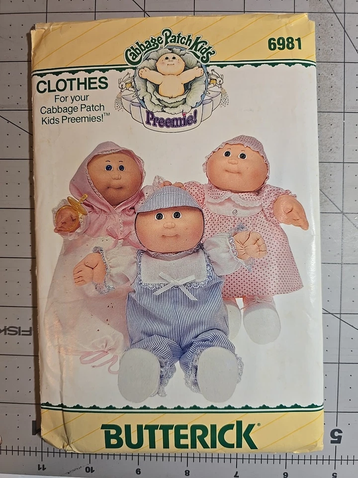 Vtg Butterick 6981 sewing pattern, doll clothes for Cabbage Patch Kids Preemies - Image 1 of 2