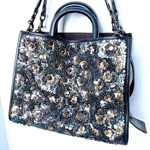 COACH LIMITED TASCHE ROGUE 30 Handtasche LEDER PAILLETTEN Blumen schwarz metallics SCHÖN!! - Bild 1 von 14
