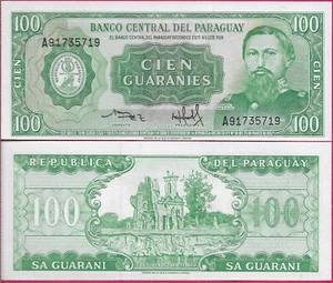 PARAGUAY 100 GUARANIES 1990 UNC A,RUINAS DE HUMAITA 1865/70,PORTRAIT OF GENERAL - Picture 1 of 1
