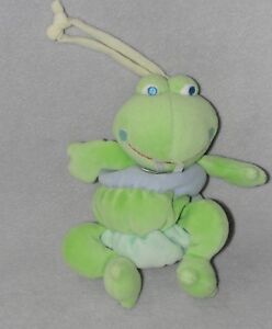 Carters Starters Velour Plush Frog Green Blue Rattle Pull Vibrates Soft Baby Toy