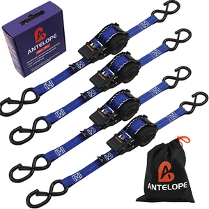 4-Pack Auto Retractable Ratchet Strap Bundles 1" X 12', 1500 Lbs Breaking Streng - Picture 1 of 7
