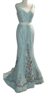 Sherri Hill 2-teiliges formelles Abschlussballkleid Größe 8 blau & weiß Spitze Blumenstickerei - Bild 1 von 24