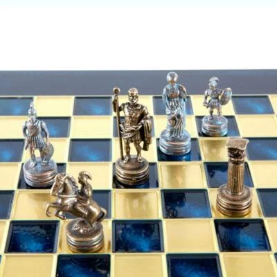 Manopoulos Greek Roman Army Chess Set - Blue Copper Pawns - Blue chess Board - Image 1 of 4