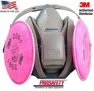 3M Quick Latch Half Face Respirator Mask & 2- 2091 P100 Particulate Filter LARGE - Picture 1 of 4