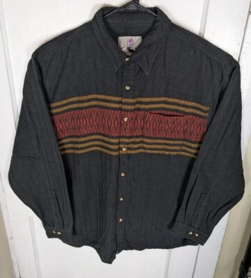 Vintage 90s Territory Ahead Western Aztec Stripe Flannel Shirt XXL Herringbone - Image 1 of 4