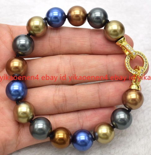 VALENTINO Braccialetto Perline Rotonde Grazioso Naturale 10 mm Conchiglia Perla Multicolore 7 5 pollici