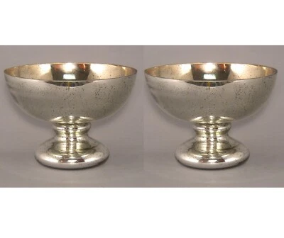 Jarrón de compota de vidrio plateado pedestal de mercurio 8"D 5,5" de alto juego/2 Foto 1 de 3