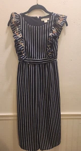 Knit Works Girls sz 12 Striped Embroidered Floral Wide Leg Jumpsuit 41-25 - Picture 1 of 8