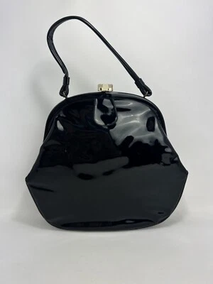 Bolso de hombro de mano vintage años 50/60 charol negro latón marco interno Foto 1 de 4
