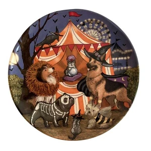 New Pier 1 Ironstone Halloween Midnight Carnival Park Avenue Dog Plate - 8.75" - Picture 1 of 3
