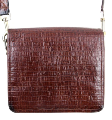 Neiman Marcus BROWN GENUINE LEATHER CROCO PRINT FLAP SHOULDER BAG X-BODY PURSE - Image 1 of 4