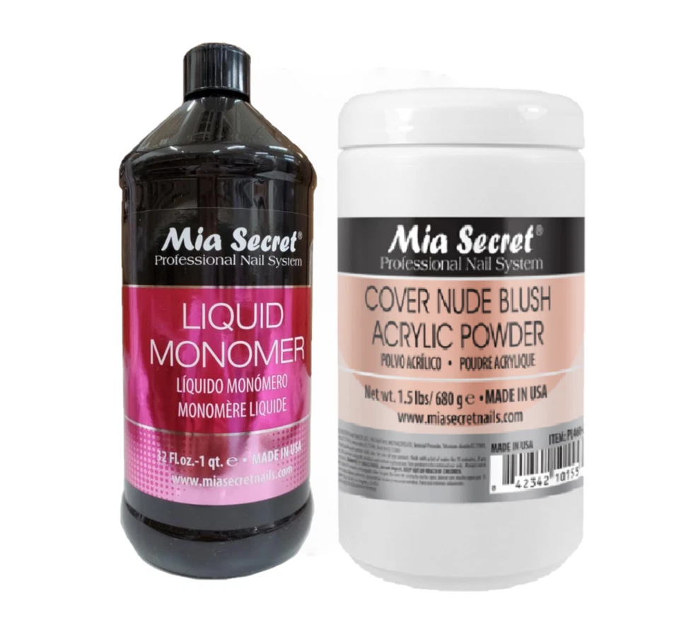 Mia Secret Nail Liquid Monomer 32 oz y cubierta Nude Blush polvo acrílico 1,5 lb Foto 1 de 1