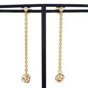 Cartier Pierced Earrings Baby Trinity Pampille Ball Diamond 750 Tri-Color Gold - Picture 1 of 9