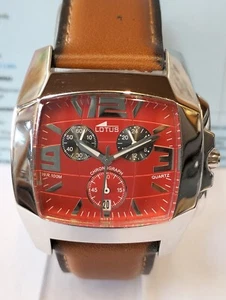 LOTUS CHRONOGRAPH QUARTZ RED DIAL 15313 MEN'S FULL WORKING VINTAGE WATCH - Picture 1 of 22