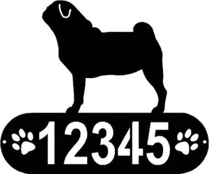 Pug Dog PAWS House Address Sign or Name Plaque - Made in USA - Foto 1 di 1