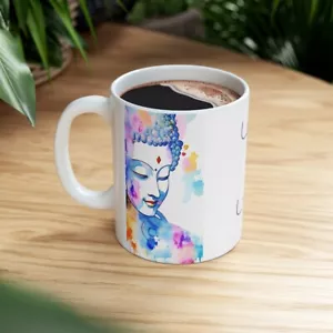 Buddha Love Watercolor Ceramic Mug 11oz by Art Essential - Picture 1 of 13