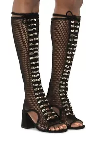 Jeffrey Campbell Savior Black Mesh Lace Up And Zip Boots US 6 - Picture 1 of 5