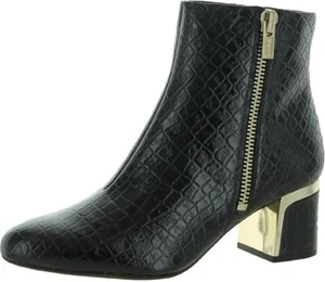 NEW DKNY Womens Crosbi Ankle Block Heel Booties Black 7.5 7 1/2 gold trim zipper - Picture 1 of 1