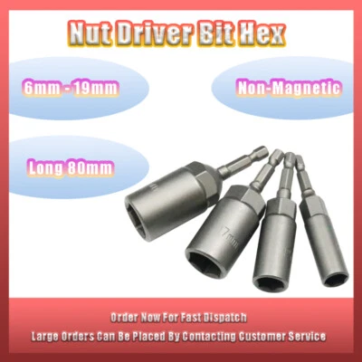 6mm - 19mm Tool Steel Deepening Nut Driver Bit Hex Non-Magnetic Socket Long 80mm - Image 1 of 4