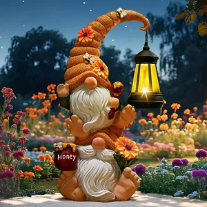 Garden Gnome Statue with Solar Lights – Large Outdoor Sculptures for Patio, Lawn - Picture 1 of 12