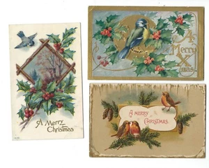3 Antique Songbird Christmas Postcards - Picture 1 of 5