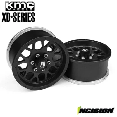 NEW Incision Aluminum KMC XD820 Grenade 1.9 Beadlock Wheels Black (2) - Image 1 of 2