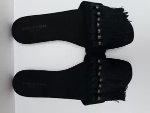 Halston Heritage Fran Tobago Fringe Slide Sandals Black sz8 MRSP $275 - Bild 1 von 5