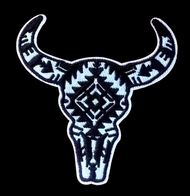 iron on patch applique Black Bull Head Western Cowboy 3 x 3 inch - Image 1 of 4