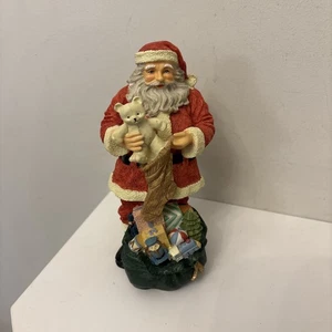 Vintage Weihnachten Weihnachtsmann & Teddybär Sack Spielzeug Harz Figur Dekoration 7 Zoll - Bild 1 von 6