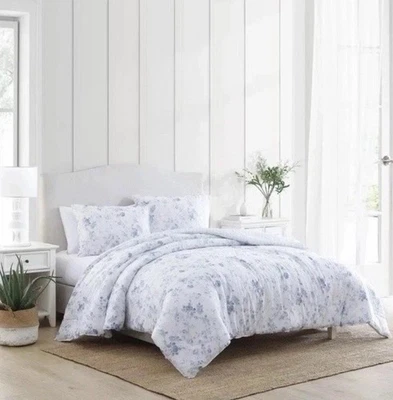 Juego de edredón Laura Ashley Twin Belinda ~ 2 piezas reversible floral algodón azul Foto 1 de 4