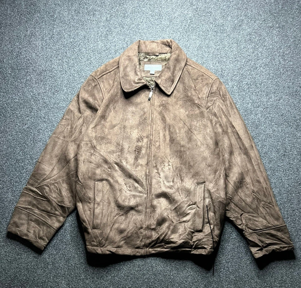 Premium Perry Ellis Portfolio Brown Faux Suede Fur Lined Jacket Coat men size XL - Image 1 of 4