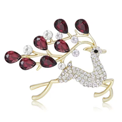 Broche de ciervo de Navidad de cristal brillante prendedor animal dorado, regalo de joyas de invierno de vacaciones Foto 1 de 4