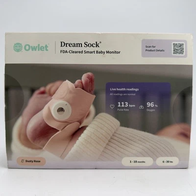 Owlet Dream Sock Baby Monitor Dusty Rose Pink 1-18 Months 6-30 Lbs New Open Box - Image 1 of 4