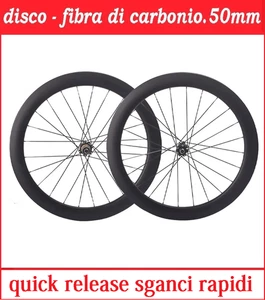 COPPIA CERCHI FIBRA CARBONIO FRENI DISCO CENTER LOCK QUICK RELEASE SGANCI RAPIDI - Foto 1 di 15