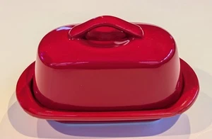 Chantal Red Mini Ceramic Butter Dish with Lid 5" - Picture 1 of 7